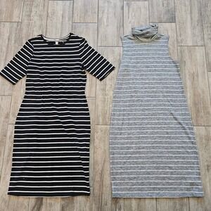 Striped Midi Dress Size M Tall Lot of 2  Knit Sheath Crew Turtleneck Shift